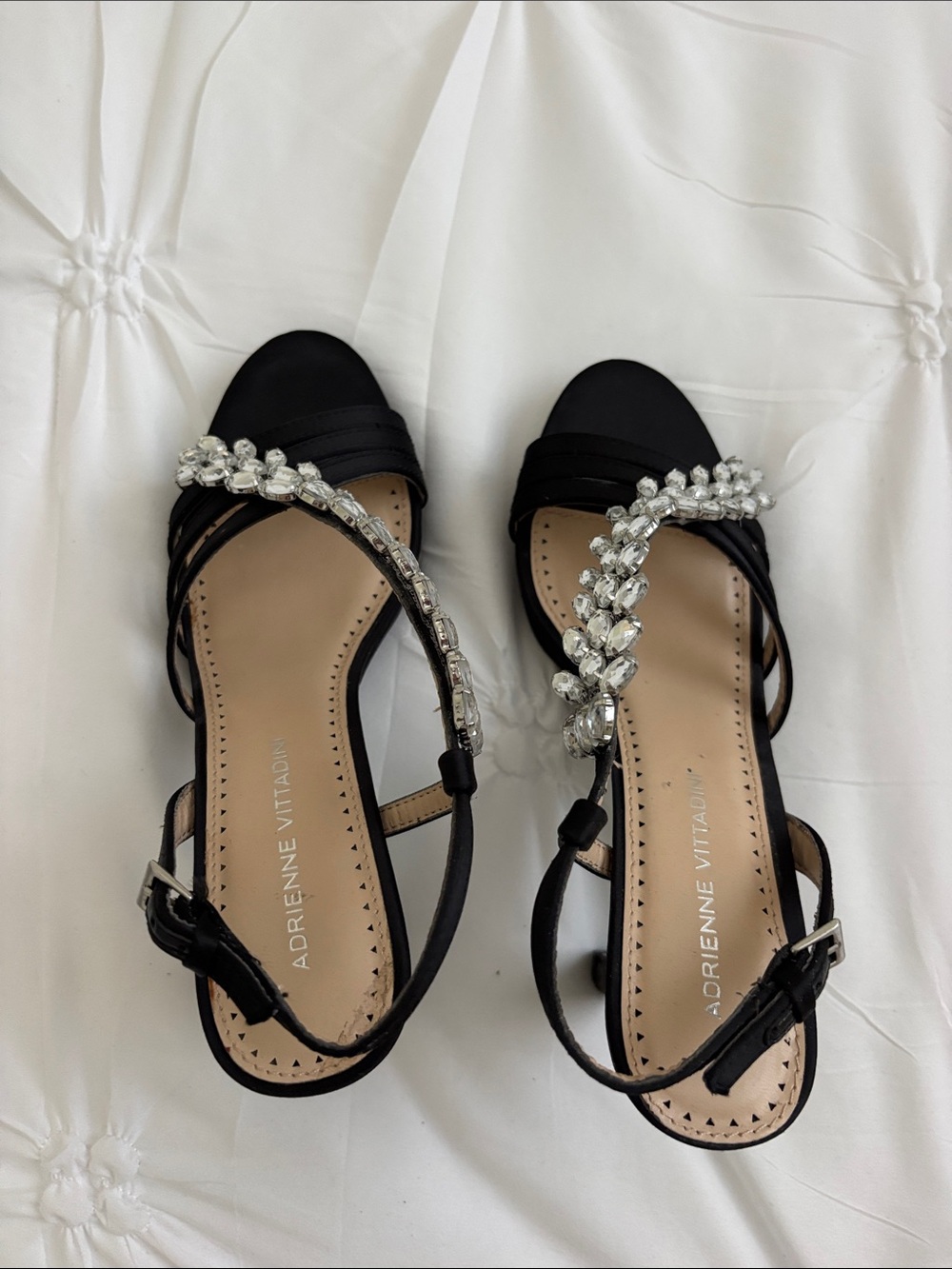 Adrienne Vittadini Black Crystal-Embellished Strappy Sandals